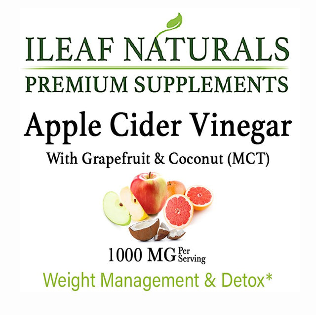 Ileaf Naturals Apple Cider Vinegar with Mother, Grapefruit & MCT - 60 Veggie Capsules