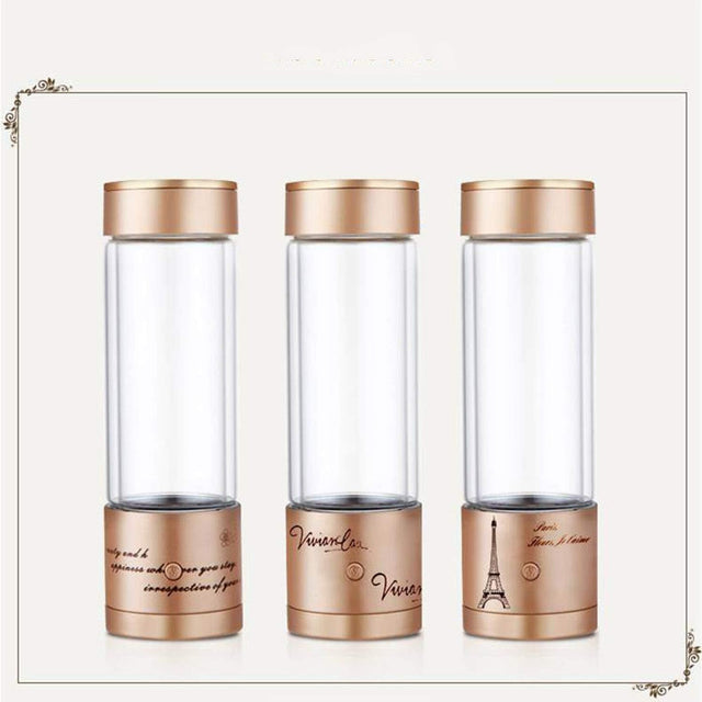 Portable 3 Minute Hydrogen-Rich Water Bottle Rechargeable High Concentration Hydrogen Generator Glass Bottle Anti-Aging Anti-Oxidation Alkaline Water Generator, 350Ml