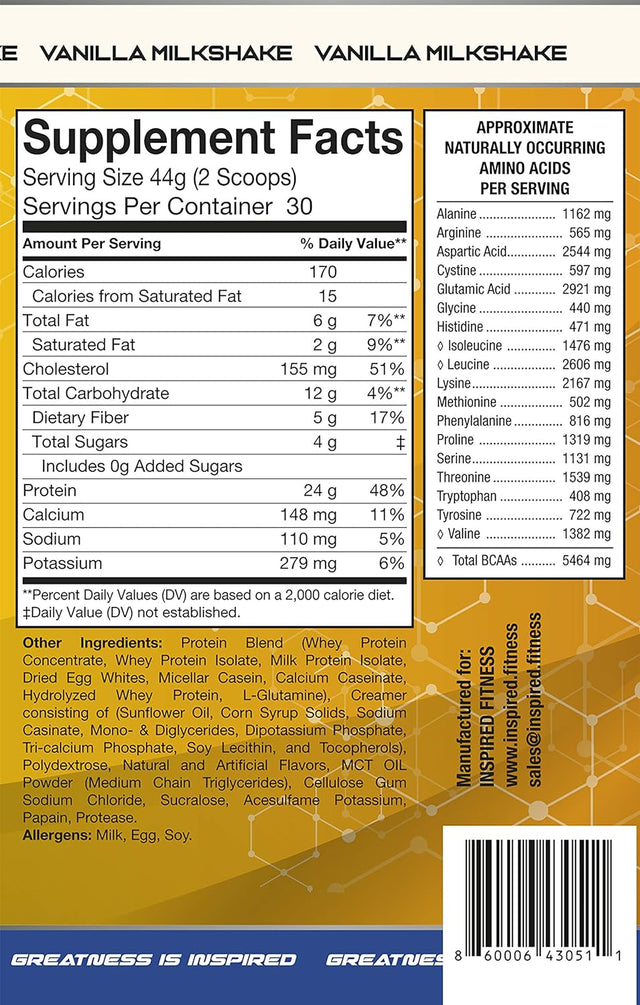 Inspired Seven Vanilla Time-Released Protein Blend, 2.9Lb, 24G Protein