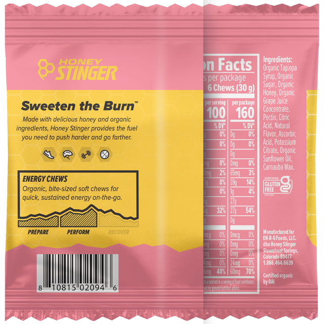 Honey Stinger Organic Energy Chew, Pink Lemonade, 1.8 Oz, 12 Ct