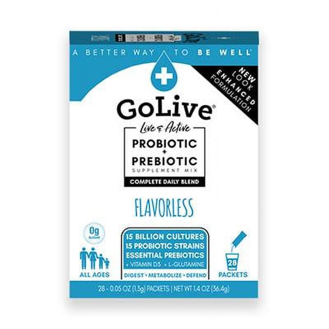 Golive Probiotic & Prebiotic Supplement, Flavorless Packet, 15+ Billion CFU, 10 Ct Box