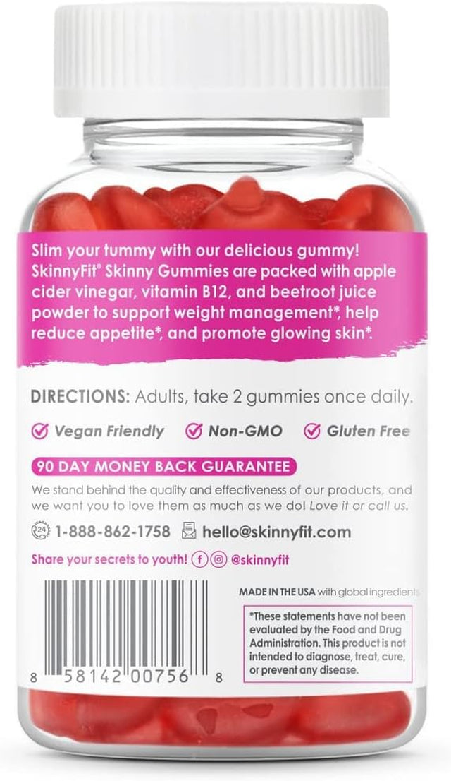 Skinnyfit Skinny Gummies Apple Cider Vinegar Gummies W/ the Mother, Healthy Weight, Immune Support, Vitamin B9, B12, Beetroot, Pomegranate, Vegan-Friendly, 60 Count
