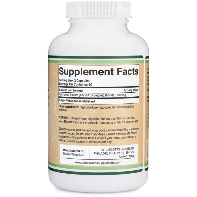 Irish Sea Moss Capsules, Ultra High Purity Potent Extract (180 Count, 1,200Mg per Serving) (From Wildcrafted and Raw Chondrus Crispus) by Double Wood Supplements