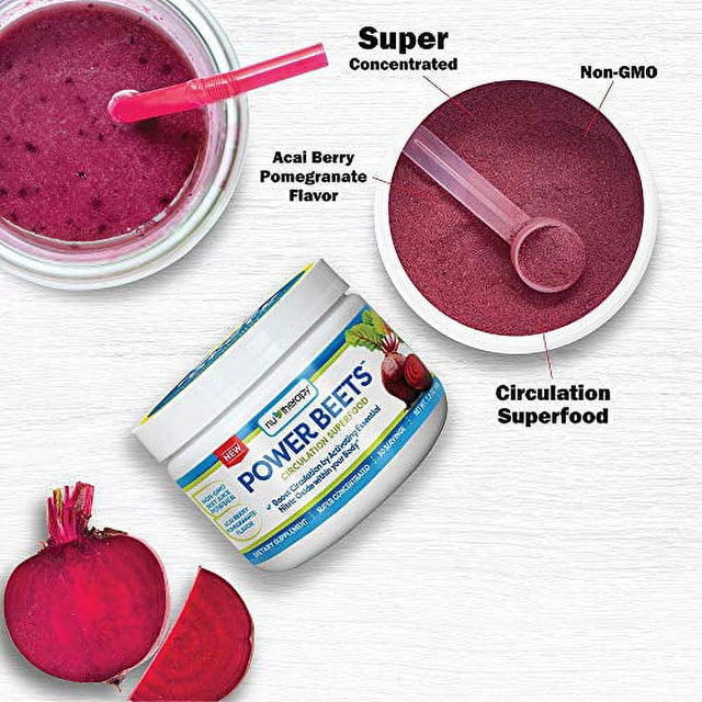 Nu-Therapy Power Beets - Super Concentrated Circulation Superfood - Dietary Supplement €“ Delicious Acai Berry Pomegranate Flavor €“ Non-Gmo Beet Juice Powder - 30 Servings, Red, 5.8 Ounce