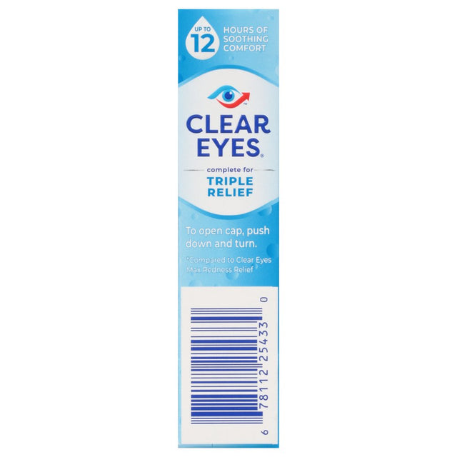 Clear Eyes Triple Relief Lubricant Eye Drops, 0.5 Fl Oz