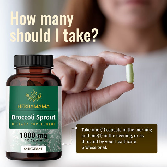 HERBAMAMA Broccoli Sprout Extract Capsules - Sulforaphane Supplement, 100 Veggie Caps