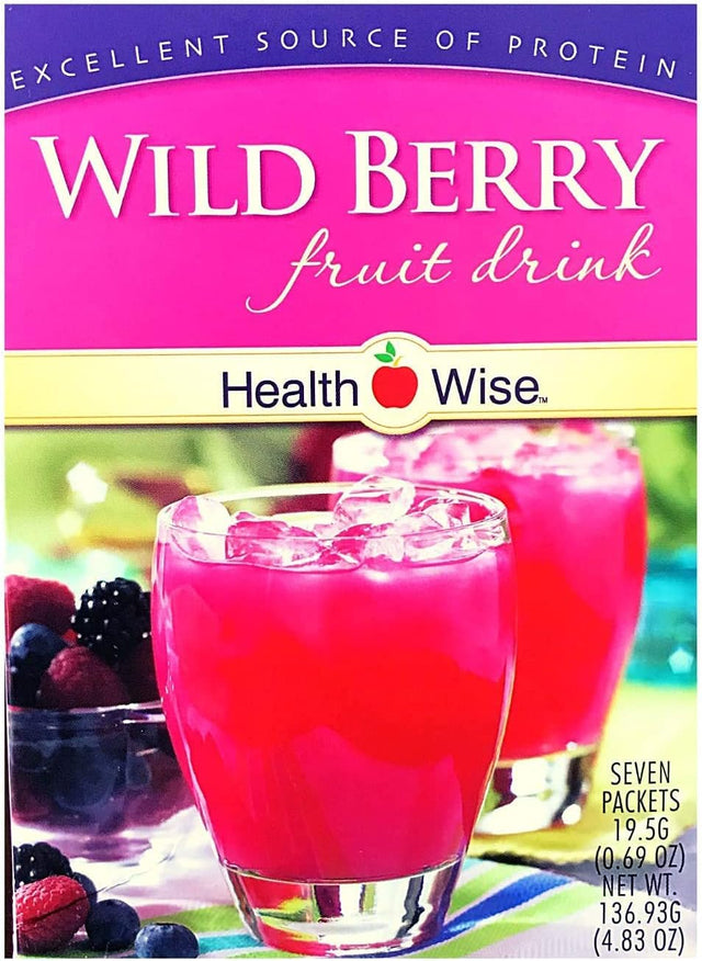 Healthwise - Wild Berry Fruit Drink - for Weight Loss - Hunger Suppressant - 1 Gram of Carbohydrate - 70 Calories - 15 Grams of Protein - (7 Packets 0.69 OZ Packets Net 4.83 OZ) - by Fit Wise
