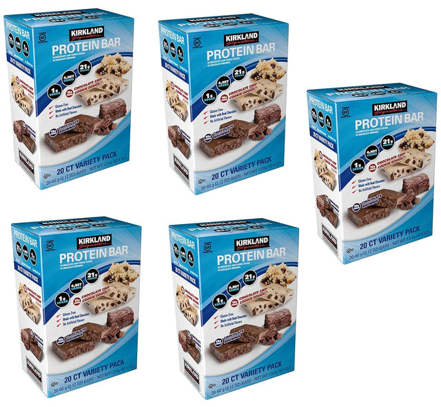 Kirkland Signature Variety Protein Bars 20 Count, 21G of Protein, 4G of Carbs and 1G of Sugar, Chocolate Brownie and Chocolate Chip Cookie Dough, 5 Boxes