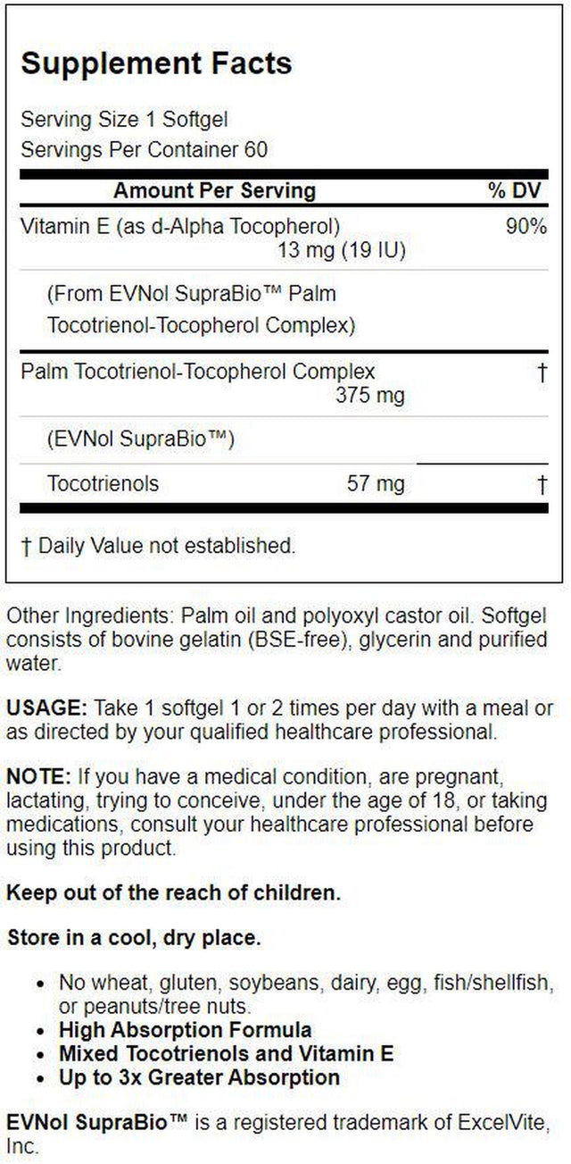 Jarrow Formulas - Toco-Sorb Mixed Tocotrienols and Vitamin E 60 Mg. - 60 Softgels Formerly Toco-Life