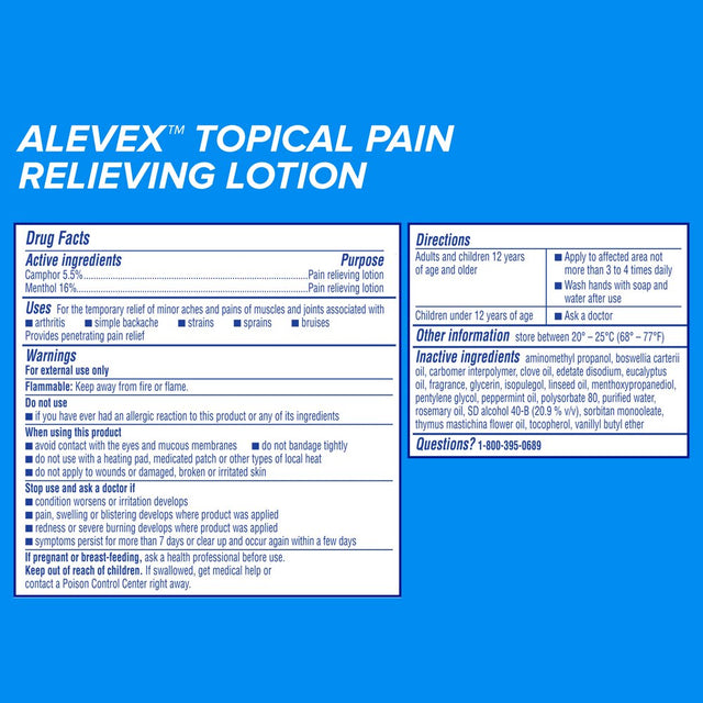 Alevex Pain Relieving Lotion, Pain Reliever, 2.7Oz