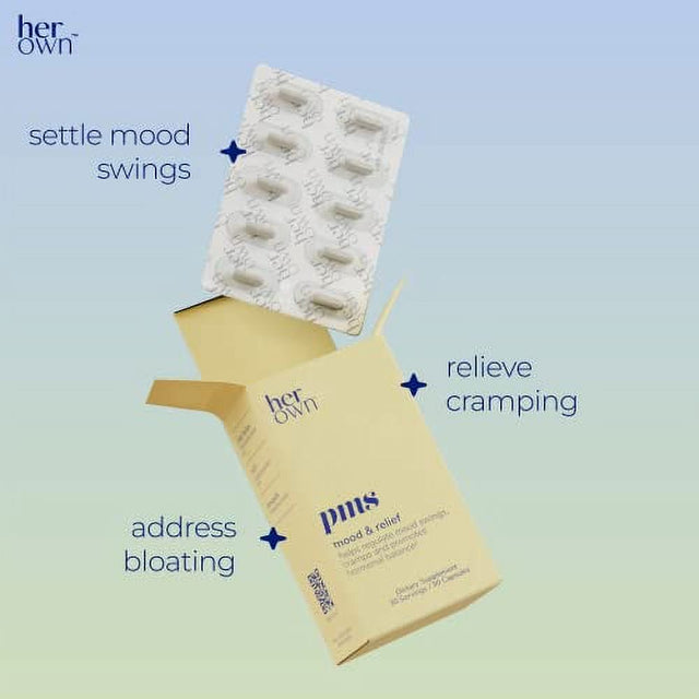 Her Own PMS, Supports PMS Symptoms, Promotes Positive Mood, Natural Hormone Balance, Helps Relieve Cramping, Hot Flashes Menopause Relief, Gluten and Soy Free, Vegan, 30 Capsules, 30 Servings