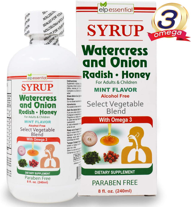 Jarabe Berro Y Cebolla Rabano - Miel 8 Oz 2-Pack Watercress and Onion Radish - Honey Syrup, with Omega 3
