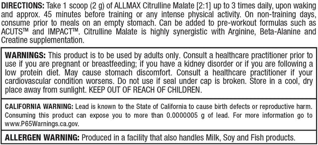 ALLMAX Essentials CITRULLINE MALATE 2:1 - 300 G Powder - Improves Endurance & Recovery - Vegan - 150 Servings