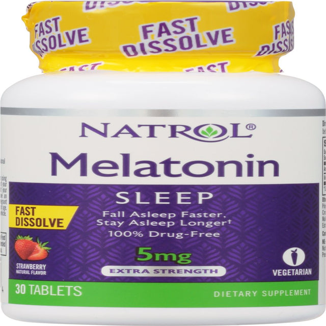 Natrol Melatonin Fast Dissolve Tablets, Helps You Fall Asleep Faster, Stay Asleep Longer, Easy to Take, Dissolves in Mouth, Faster Absorption, Strawberry Flavor, 5Mg, 30 Count