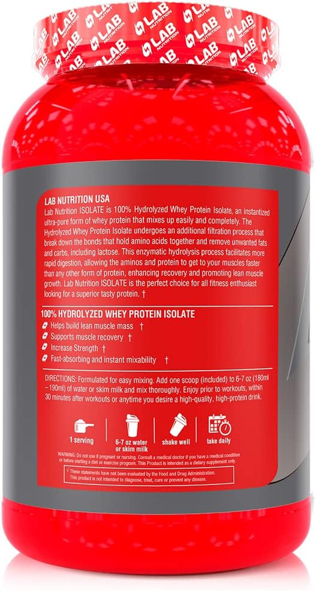 Lab Nutrition - Whey Protein Isolate 100% Hydrolyzed, 100% Whey Protein Powder, Lean Muscle Building Powder Presentation, Gluten and Sugar Free, 29 Servings, 2 Lbs - Vainilla Flavored
