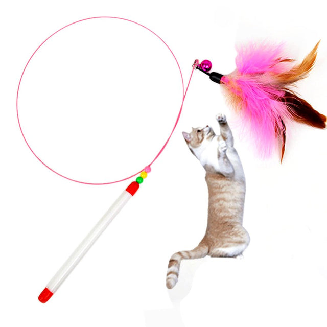 Black and Friday Deals Blueek Kitten Cat Teaser Interactive Toy Rod with Bell and Feather