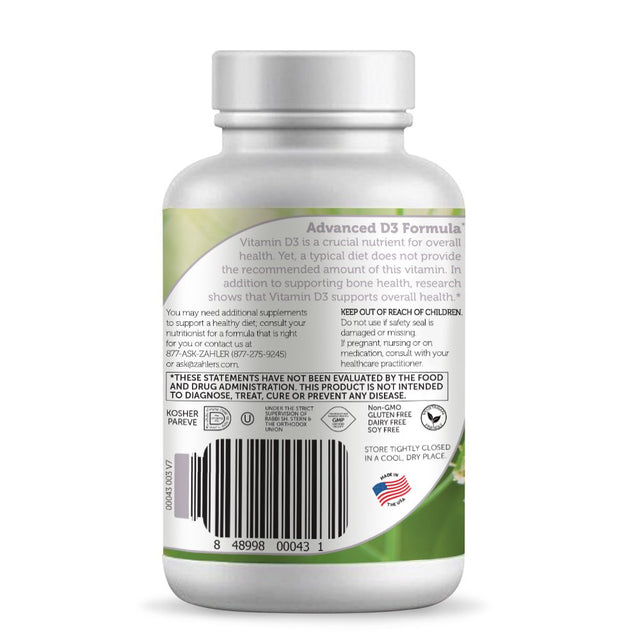 Vitamin D3, Advanced D3 Formula, 125 Mcg (5,000 IU), 250 Softgels, Zahler