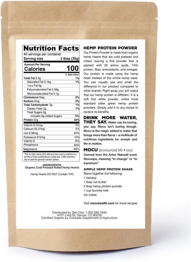 Get Chia Organic Hemp Heart Protein Powder-74% | 22 Grams Protein per Serving I Cold Processed & Stored | Made from the Hemp Heart | 12 LBS