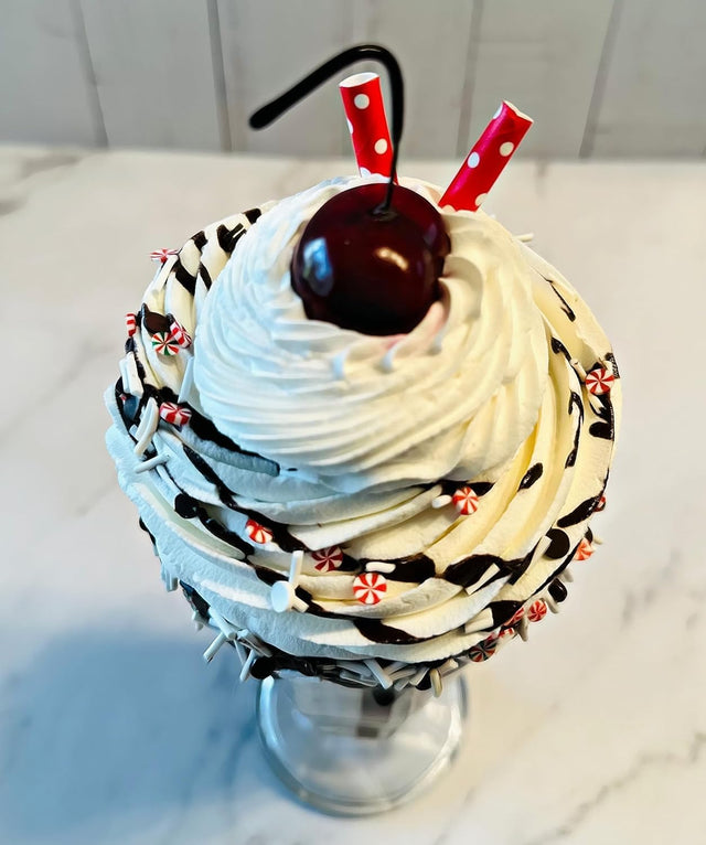 Fake Cupcakes & Cake – Artificial for Display – Faux Decorations for Home & Kitchen - Fake Food Desserts - Fake Milkshake Chocolate Peppermint Crazishake Tall Glass Parfait