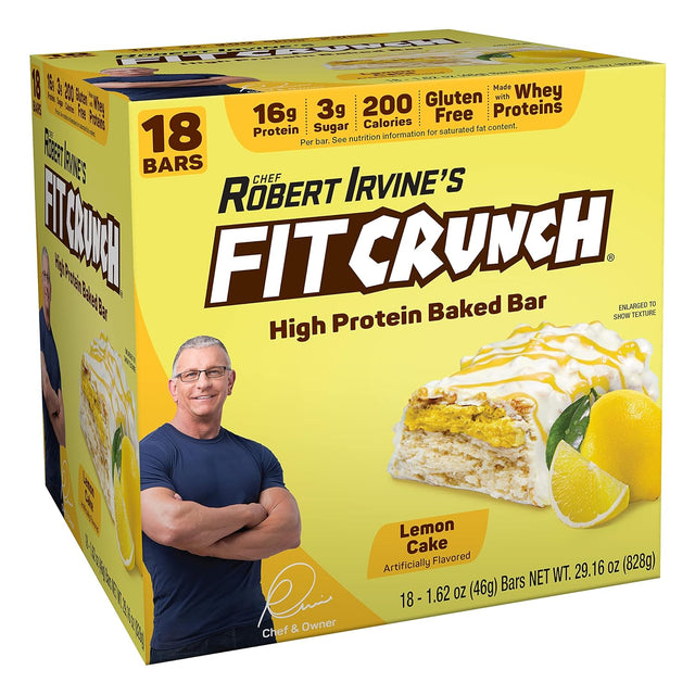 FITCRUNCH Snack Size Protein Bars, Designed by Robert Irvine, World’S Only 6-Layer Baked Bar, 3G of Sugar & Soft Cake Core (18 Bars, Lemon Cake)