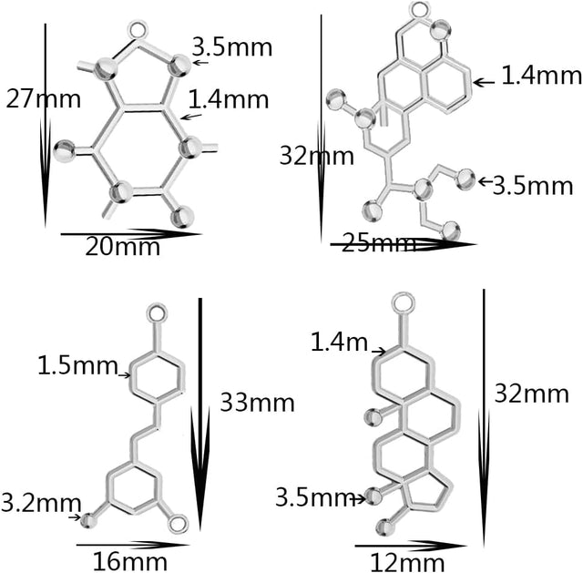 Caffeine/Testosterone/Oxytocin/Thc Molecule Necklace for Women 6Pcs/Set Medical Science Chemistry Topics Charms Pendant Jewelry Making Accessories (6Pcs Silver)