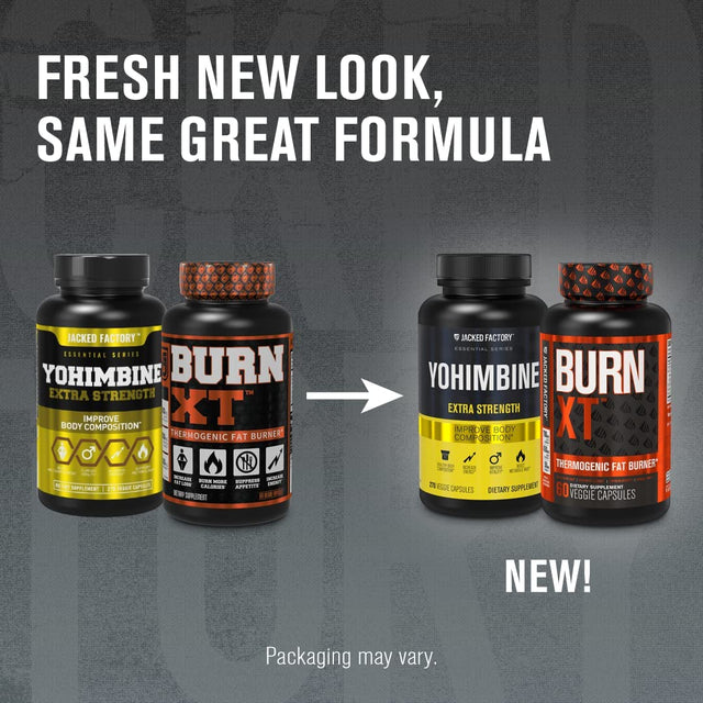 Jacked Factory Fat Burner with Yohimbine - Thermogenic Supplements for Men & Women - Burn-Xt Thermogenic Fat Burner & Yohimbine Extra Strength Supplement 2.5Mg, 270 Capsules