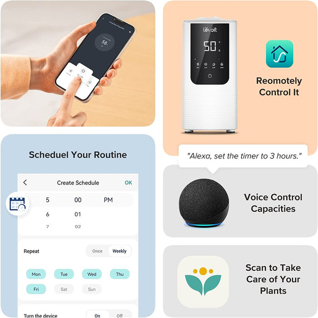 Levoit Smart Cool and Warm Mist Top Fill Humidifier with Aromatherapy, 4.5L, Oasismist LV450S, Wood