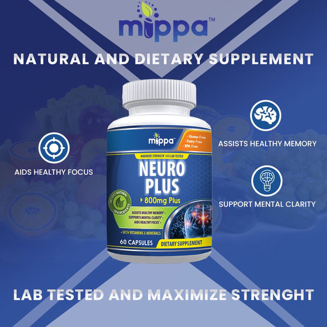 Mippa Neuro plus Brain Booster Supplement for Mental Clarity - 60 Capsules