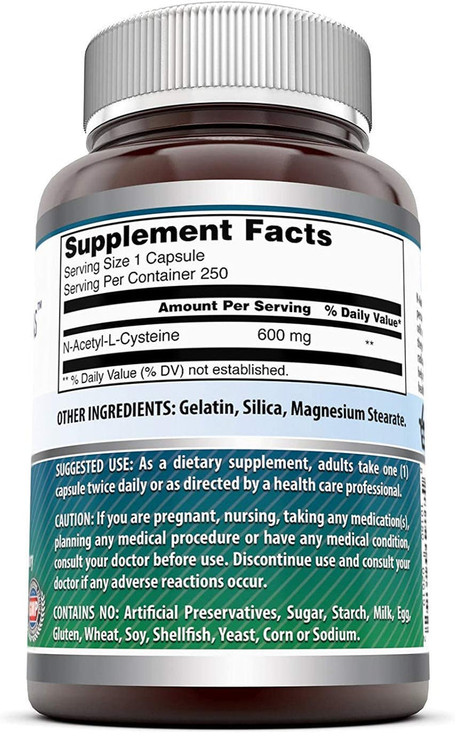 Amazing Formulas NAC (N-Acetyl Cysteine) - 600Mg Capsules- Antioxidant Support- Promotes Heart, Kidney, Liver & Respiratory Function * (250 Count (2 Pack))