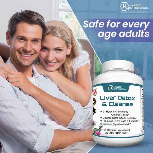 Hybrid Nutraceuticals Liver Cleanse Detox & Repair - Silymarin Milk Thistle, Zinc, Beetroot, Artichoke Extract, Dandelion Root, Grape Seed, - 60 Capsules
