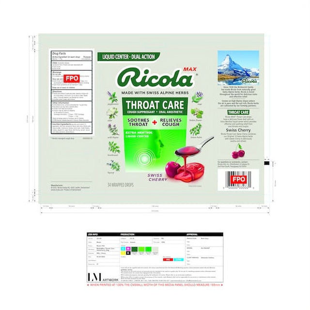 (Price/Case)Ricola 3000216 Max Swiss Cherry Throat Care, 34 Count