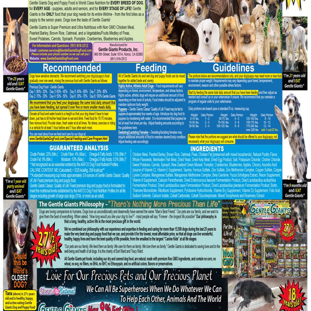 Gentle Giants World Class Canine Nutrition Dog and Puppy Food Classic Quality of Life Chicken Feast, 30-Lb