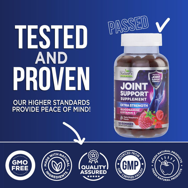 Joint Support Supplement - Extra Strength Glucosamine Joint Support Gummy - Joint Health Support & Flexibility for Back, Knees, & Hands - Vitamin E for Immune Support for Women & Men - 120 Gummies