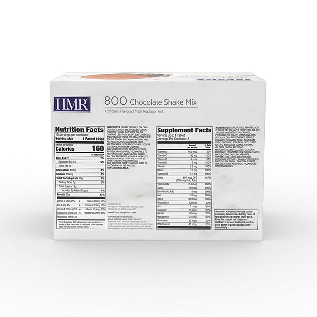 HMR "Classic" 800 Shake Meal Replacement Mix | Chocolate Shake Powder to Support Healthy Weight Loss | 17G of Protein | Easy to Make | Low Calorie Food | Triple Pack, 18 Single Serve Packets per Box