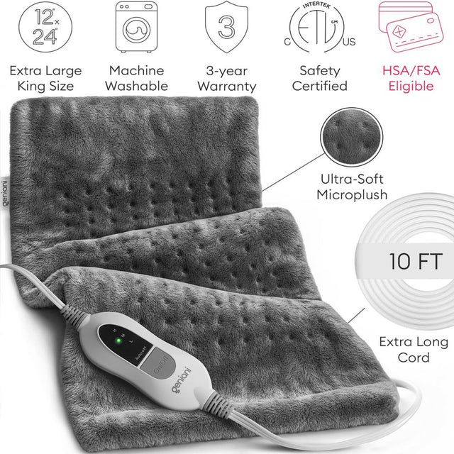 Geniani XL π
ππ/πππ Heating Pad for Back Pain & Cramps Relief - Heat Pad for Neck, Shoulders, and Muscle Pain with Auto Shut off (12"Γ24", Navy Gray)