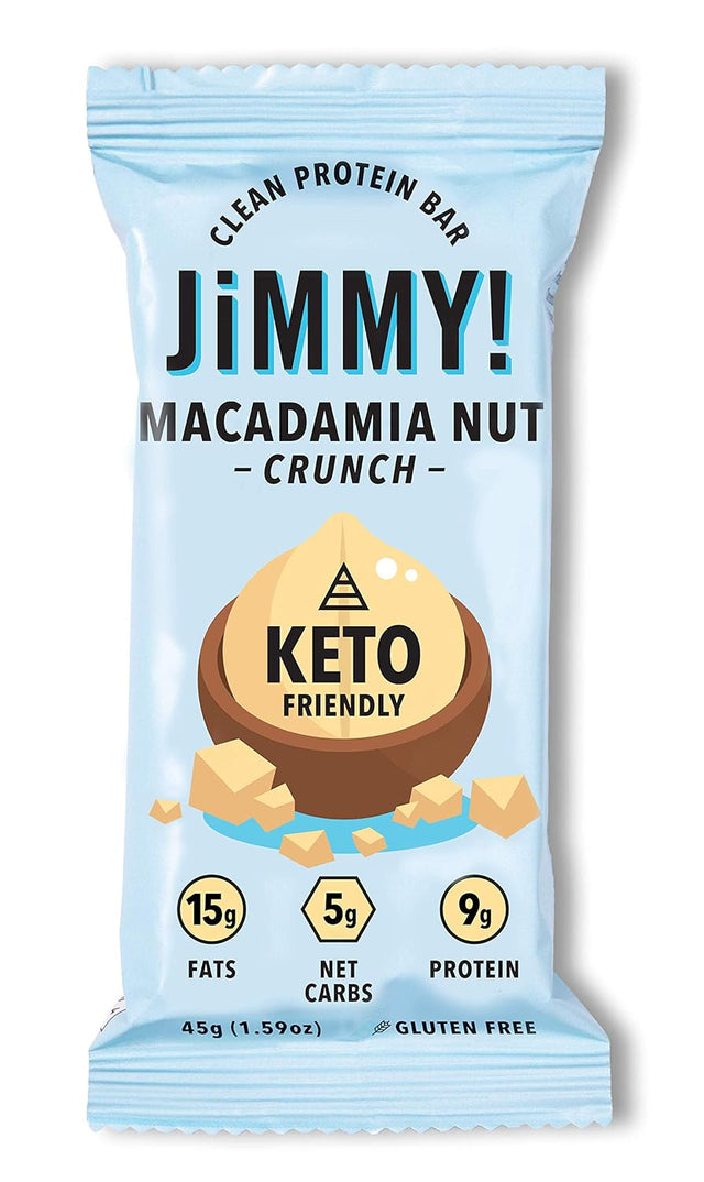 Jimmy! Keto Bar, Delicious Protein Snack for Keto Diet, High Fats - 15G Fat, Low Carb - 5G Net Carbs, 9G Protein, Gluten Free, Macadamia Nut Crunch - with Coconut Oil and Sea Salt, Single Sample Bar