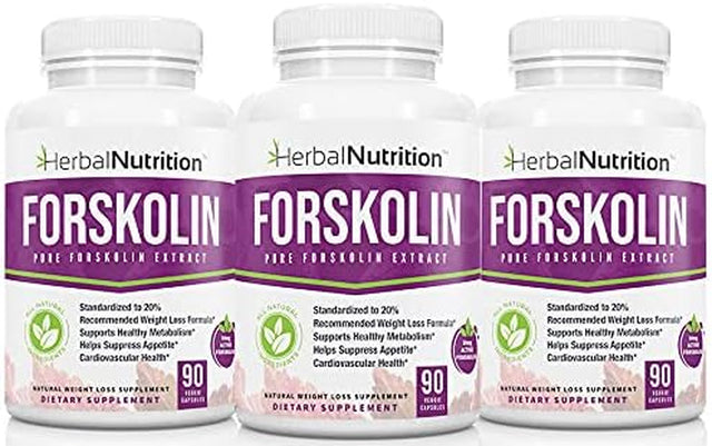 Forskolin for Weight Loss, 250Mg-500Mg Max Strength Forskolin Three 90 Count Bottles, 20% Extract of Pure Forskolin, Ideal Diet and Athletes Formula, Promotes Lean Body Mass and Weight Loss