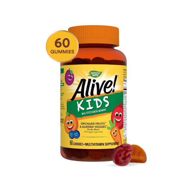 Alive! Kid'S Daily Multivitamin Gummies, Supports Growth and Development*, Fruit Flavored, 60 Count