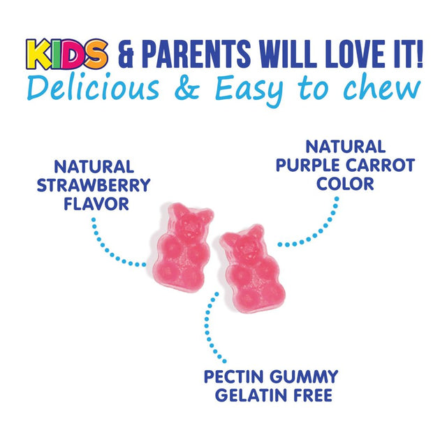 Kids Fiber Gummy Bears Supplement - Daily Prebiotic Fiber for Kids, Supports Regularity, Digestive Health & Immune Support, Nature'S Plant Based Chicory Root Vitamins, Vegan, Berry Flavor, 60 Gummies
