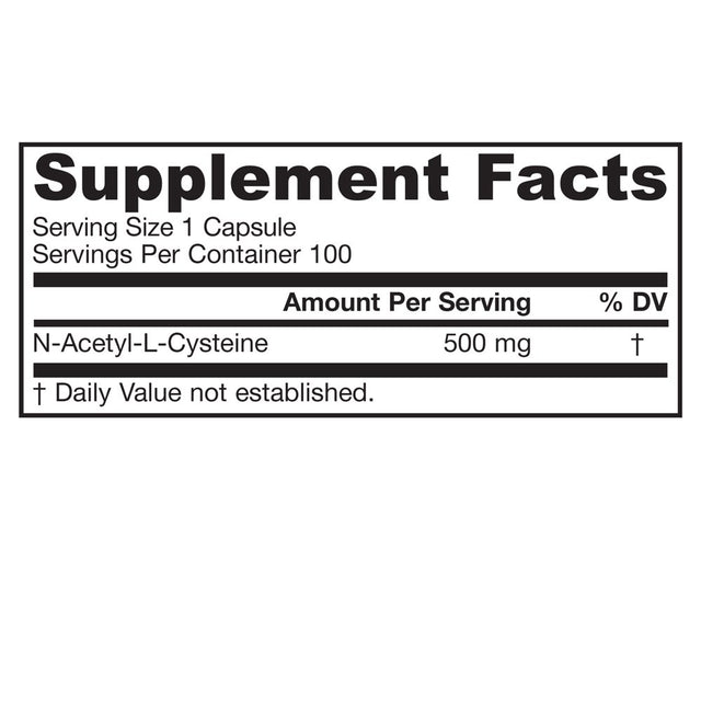 Jarrow Formulas N-A-C (N-Acetyl-L-Cysteine), Supports Liver & Lung Function, 500 Mg, 100 Caps
