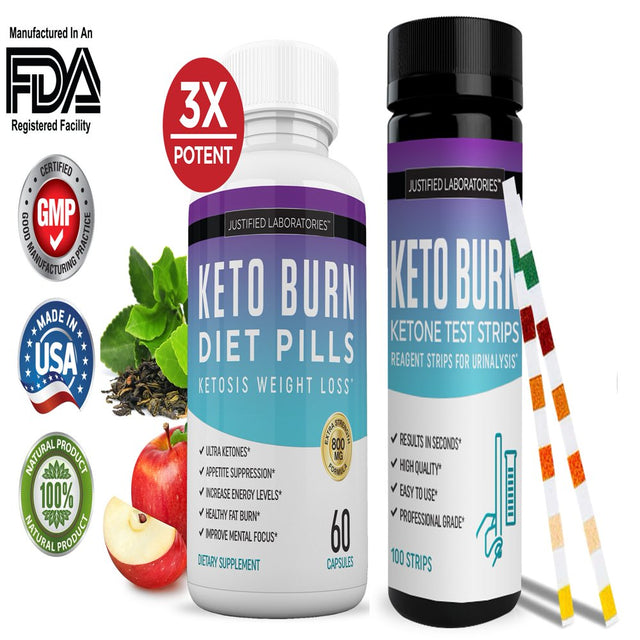 Keto Diet Pills Burn Shred BHB Advanced Supplement S & Keto Test Strips 100 Count