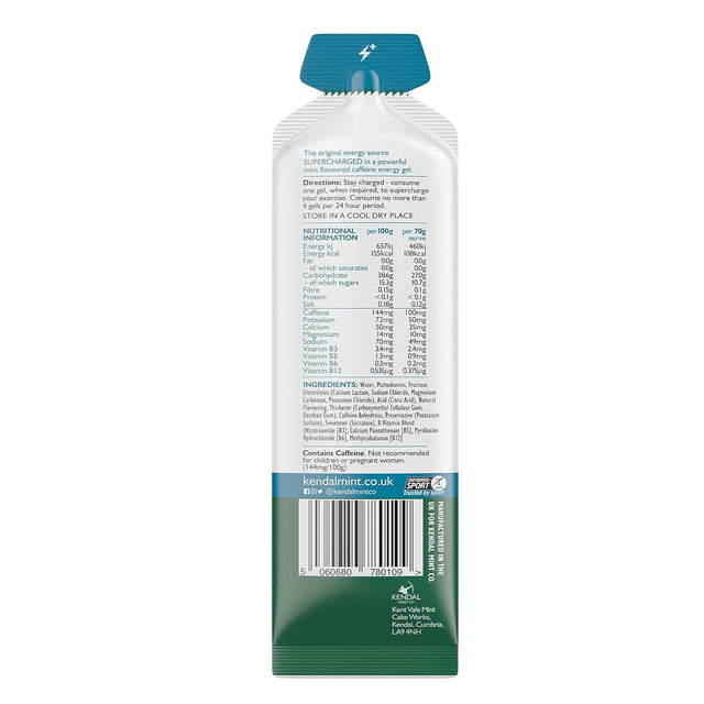KMC NRG Gel+: Mint Flavoured Caffeine Energy Gel (12 X 70G) by Kendal Mint Co.
