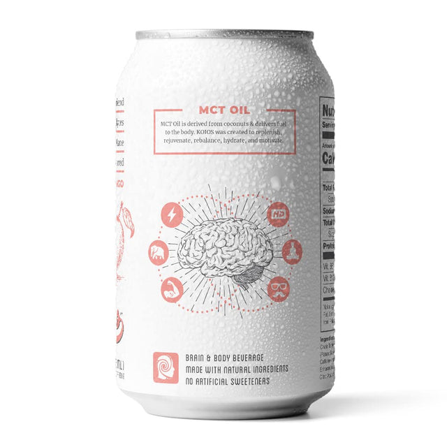 KOIOS - Nootropic Beverage, Enhance Brain Function, Improve Memory & Productivity, Reduce Stress, Contains Lion’S Mane Mushroom & MCT Oil, Natural Caffeine, Gluten-Free, Vegan (Peach Mango, 12-Pack)