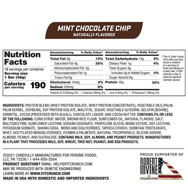 FITCRUNCH Snack Size Protein Bars, Designed by Robert Irvine, World’S Only 6-Layer Baked Bar, 3G of Sugar & Soft Cake Core (18 Bars, Mint Chocolate Chip)