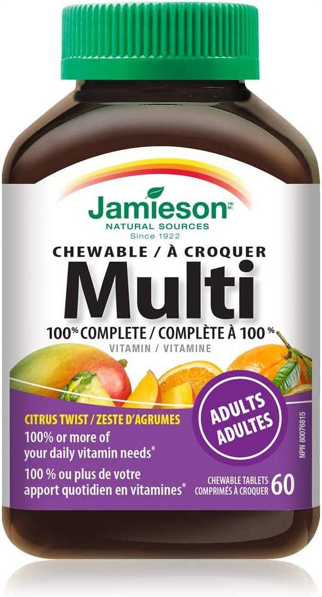 Jamieson 100% Complete Chewable Multivitamin for Adults Citrus Twist Multi, 60 Chewable Tabs
