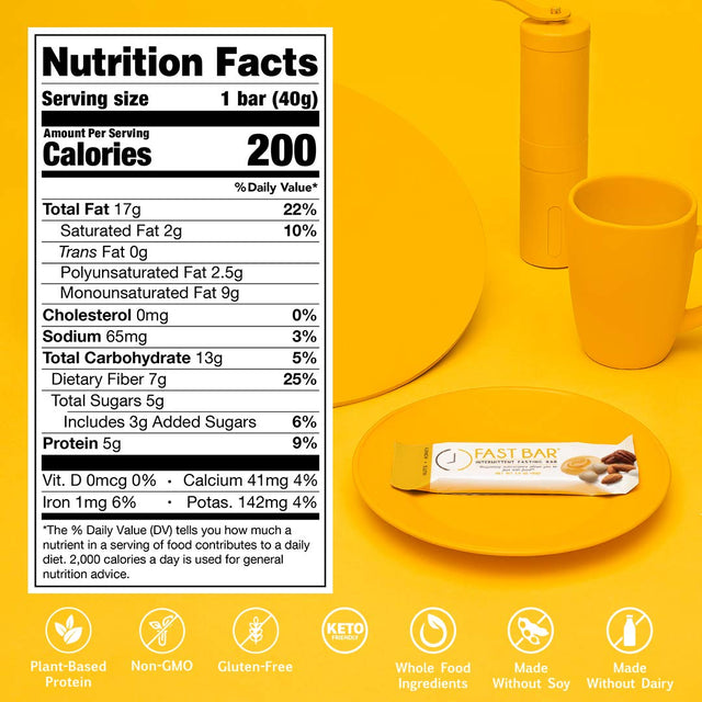 Fast Bar, Nuts & Honey, Gluten Free, Plant Based Protein Bar for Intermittent Fasting (10 Count Box)