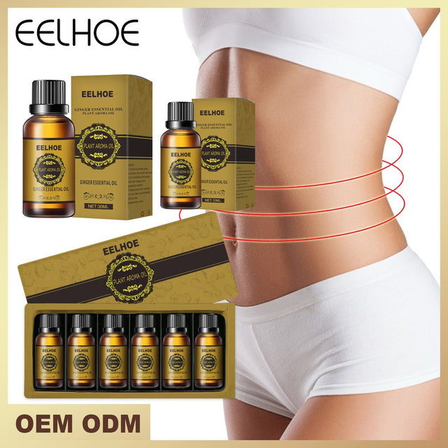 JNANEEI 6 Pieces/Set Slimming Fat Mass Massage Oil Natural Ginger Slimming Essential Oil for SPA Gua Sha Treatment Tightening