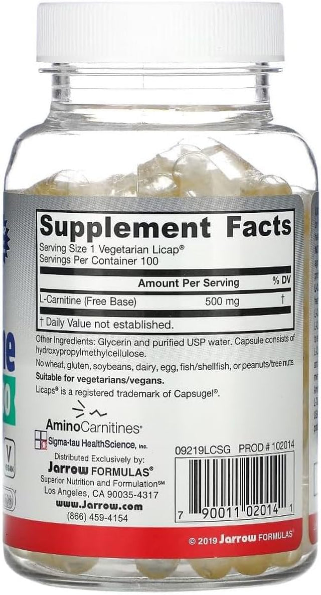 Jarrow Formulas L-Carnitine 500 Mg - 100 Veggie Licaps, Pack of 2