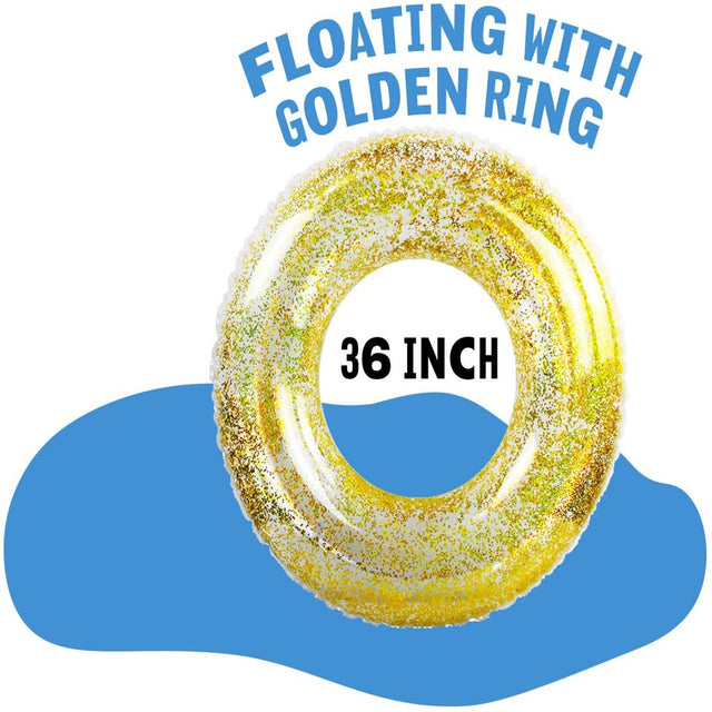 Gara Inflatable Swim Ring, Pool Ring Floating Pool Tube, Glitter Pool Swim Tube Ring for Kids, Adults, Yellow Sequins Glitter Pool Float for Beach Lake - 36 Inch