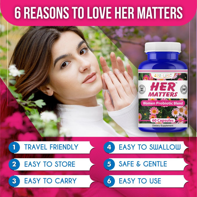 Her Matters Probiotic Supplement for Women Support Urinary Tract Health, Feminine Odor, Balance Ph, & Restore Proper Gut Flora 60 Capsules